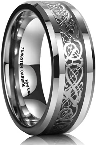 Silver Dragon Inlay Tungsten Carbide Celtic Comfort Fit Ring Mens Wedding Band 